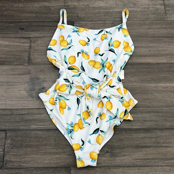 Jessica Simpson Nice‎ Lemons Printed Tie-Waist One-Piece Swimsuit Size Medium - Picture 1 of 10